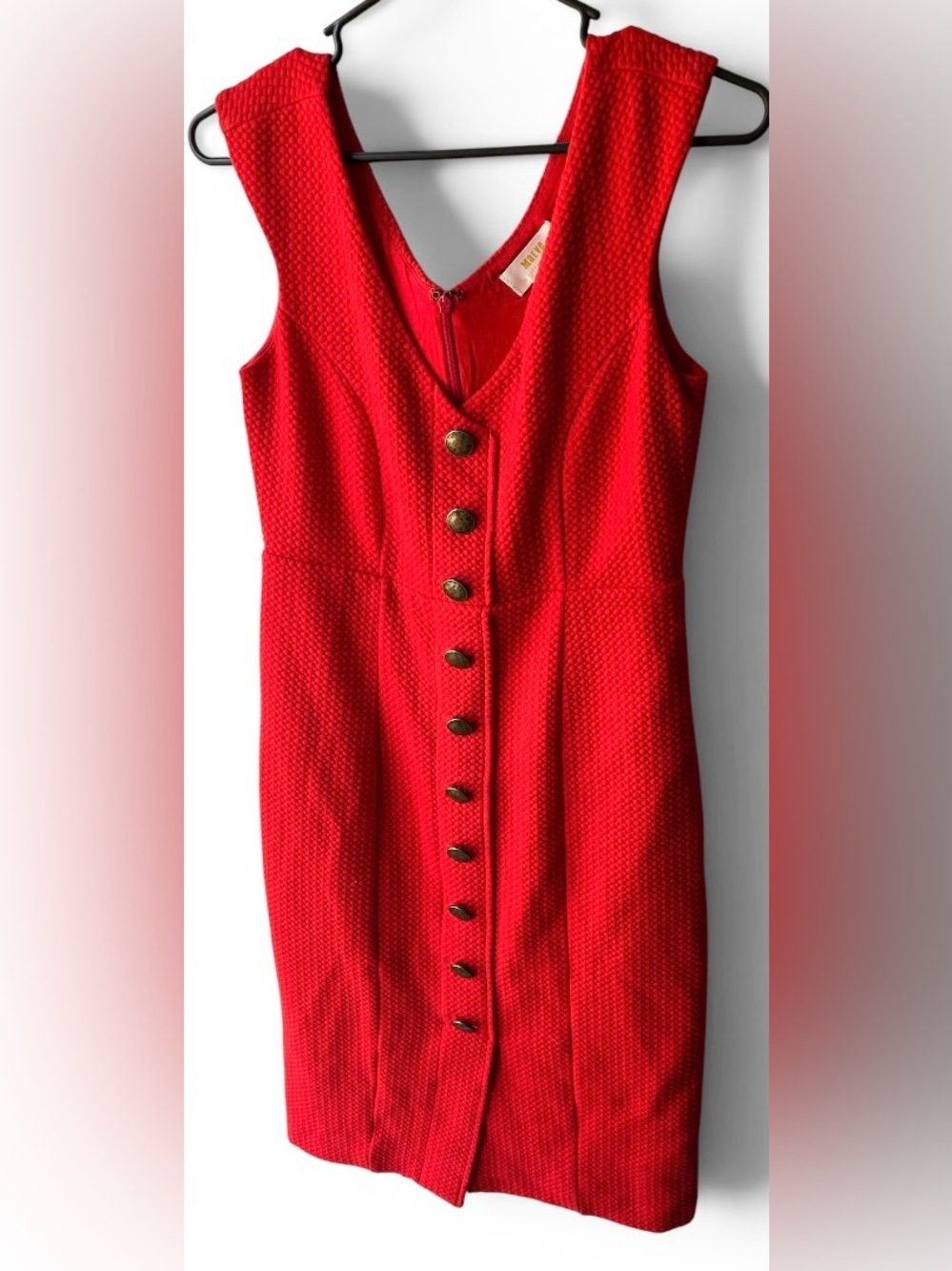 Maeve Anthropologie Red Textured‎ Sheath Dress Sleeveless Button Front Small - Picture 2 of 7